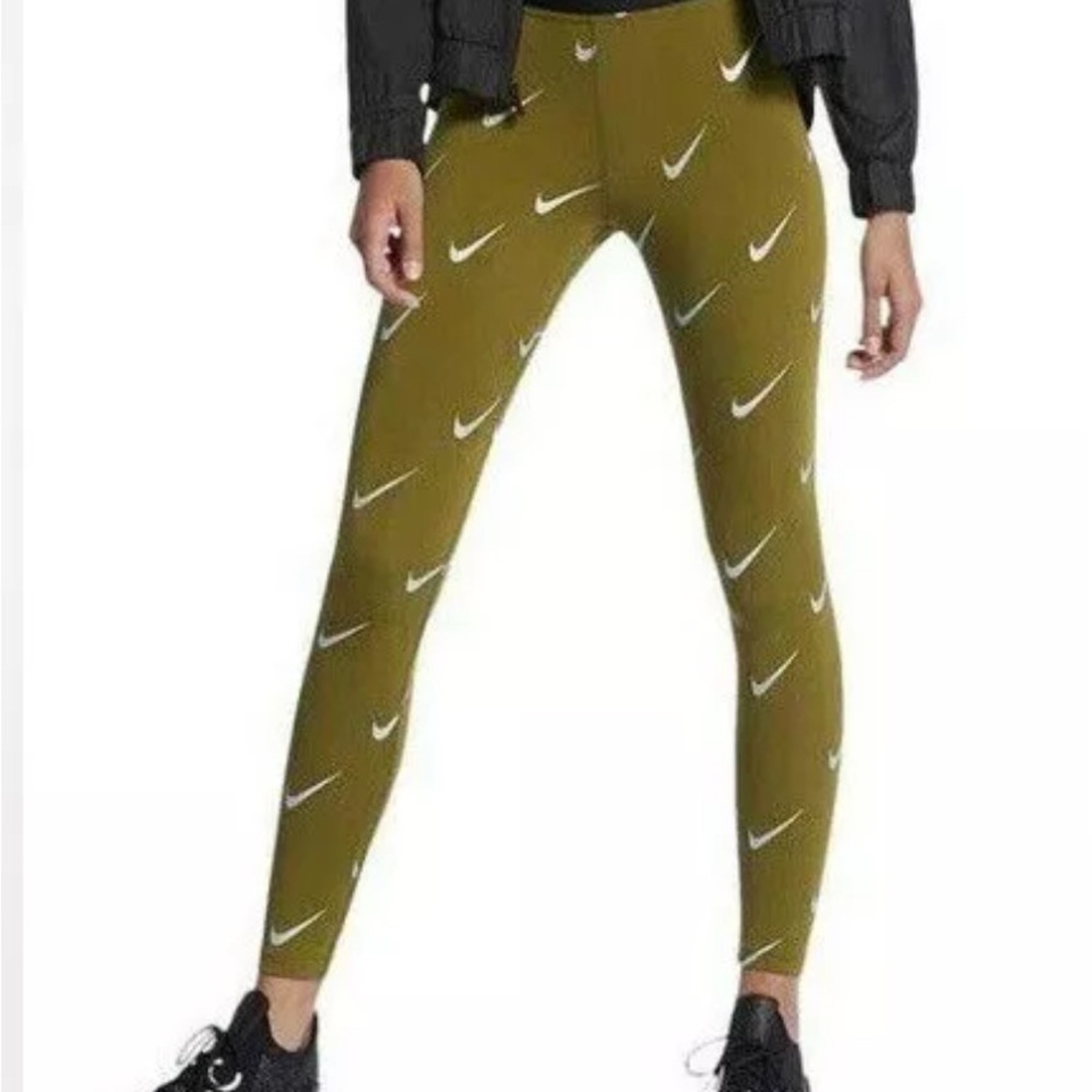 Nike Green Leggings with Swoosh Pattern